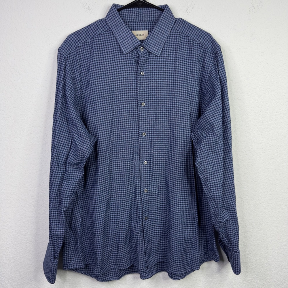 Ordean Shirt Mens XXL Blue Plaid Button Micro Check Made in Italy Preppy Classic